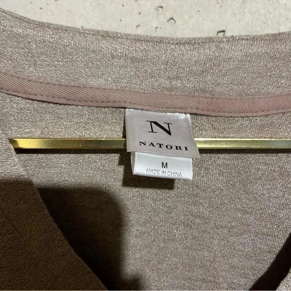 NWT Natori Speckled Interlock Long Sleeve Top Tan Brown SIZE Medium M - Picture 3 of 8